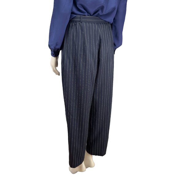 HIROKO VTG Designer Barrel Pinstripe Preppy Belted Ankle Office Pant Trousers 12 - Picture 5 of 8
